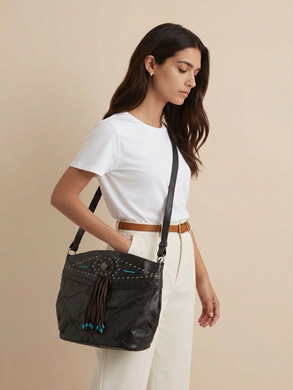 BOHO Brown and Turquoise Shoulder Bag Purse